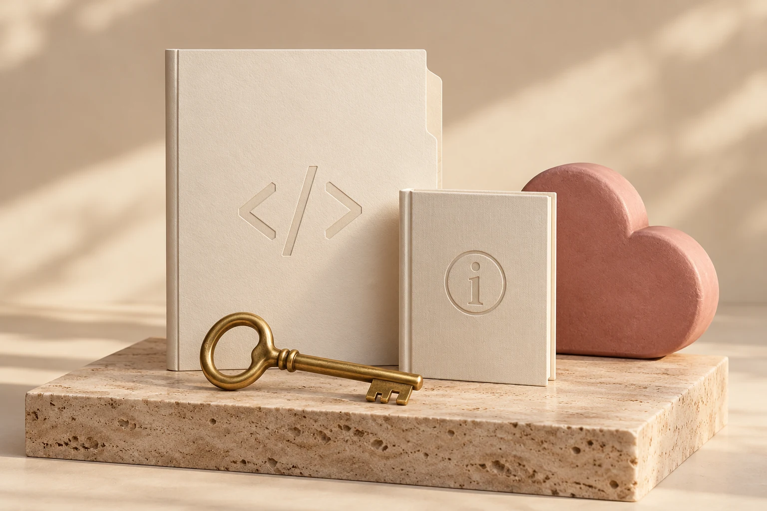 Ilustración 3D original de una llave, carpeta de código, manual y nube: el paquete de entrega de E.B.E.N.